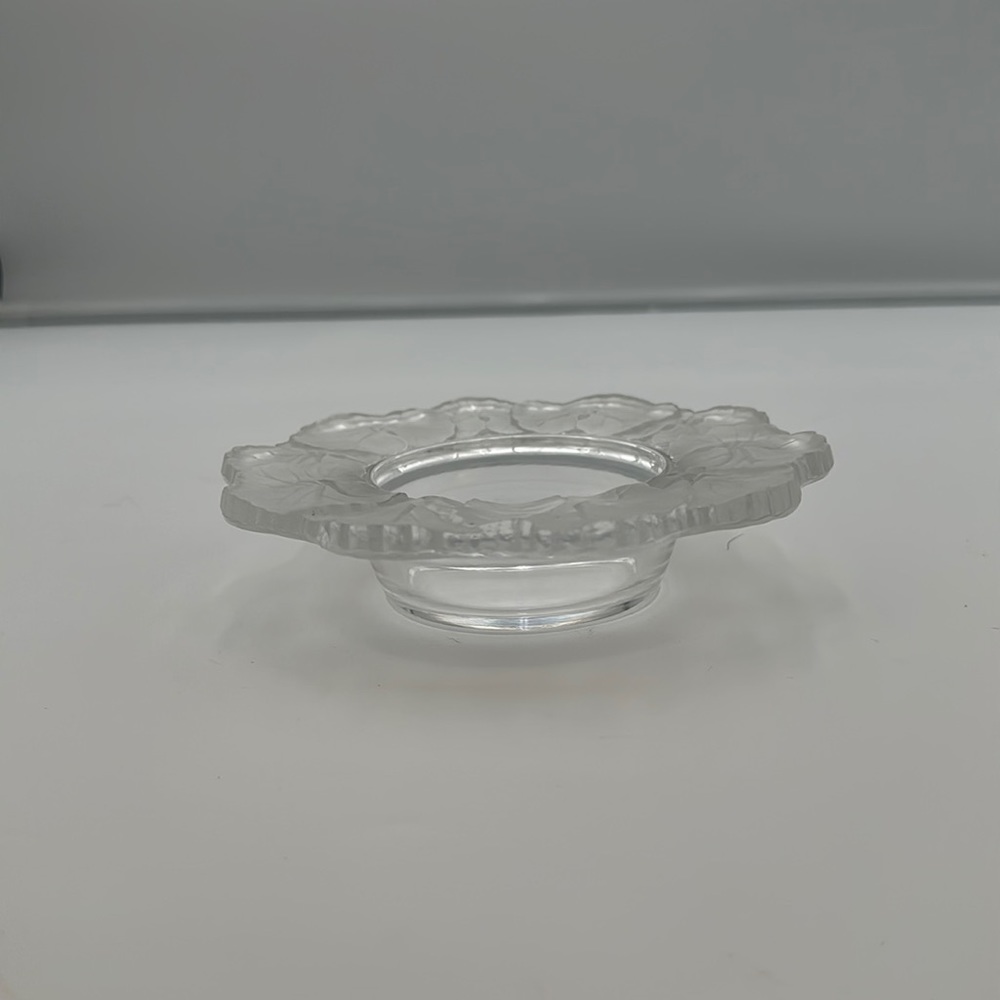 Signed Lalique France Crystal "Honfleur" Geranium Candy Dish